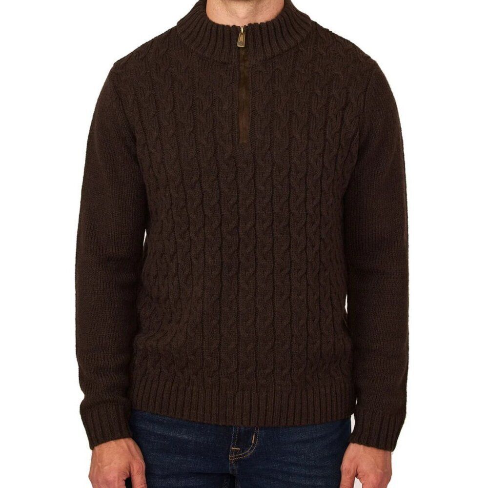 RAINFOREST MOUNTAIN RANGE QUARTER ZIP SWEATER WITH MICROSUEDE TRIM SIZE M